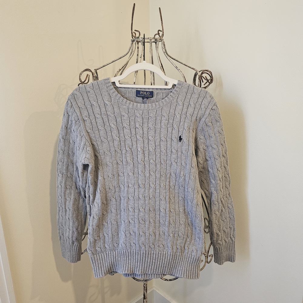 Polo by Ralph Lauren Heather Gray Cable Knit Crew Sweater